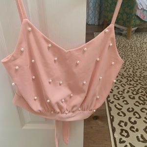 pink Pearl Tie Back Top